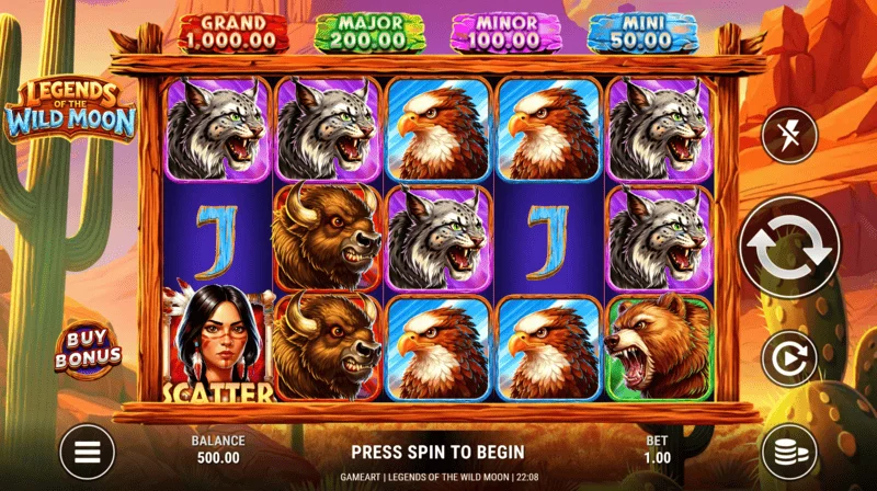 Legends of the Wild Moon - ekrani i lojës me rrjetën 5x3